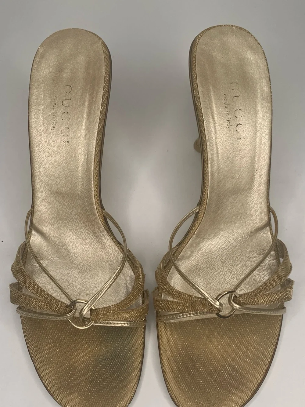 Gucci Metallic Gold Strappy Slip-On Mules - Picture 1 of 8